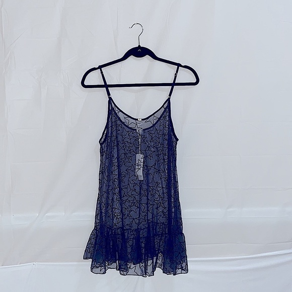 PilyQ Starlight Starry Mesh Sheer Blue Dress/Swim Cover-Up XS/S - Picture 4 of 8